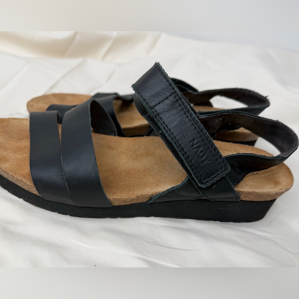 Naot Kayla Black Leather Cork Wedge Sandals Women’s EU 40 US 9 Made in Israel - Picture 2 of 9
